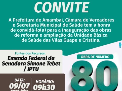 Prefeito de Amambai inaugura nesta terça-feira Posto de Saúde das Vilas Guape e Cristina