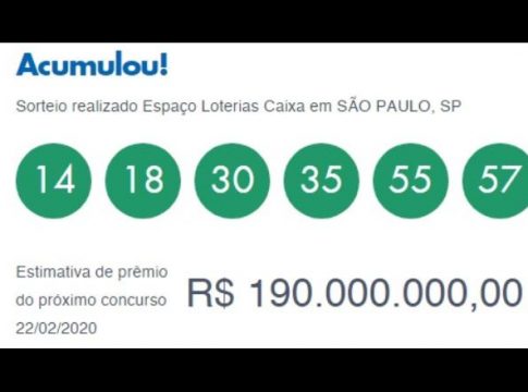 Mega-Sena acumula e próximo sorteio poderá pagar R$190 milhões