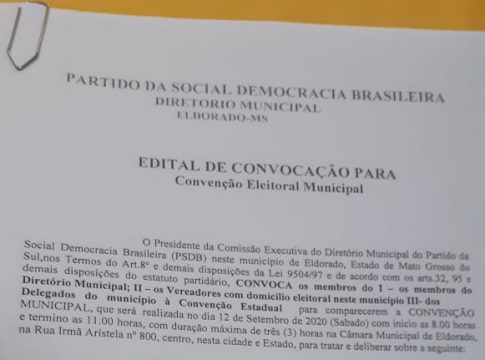 PSDB de Eldorado marca data de Convenção Eleitoral Municipal