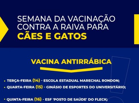 Semana da Vacinação Contra a Raiva para cães e gatos na cidade