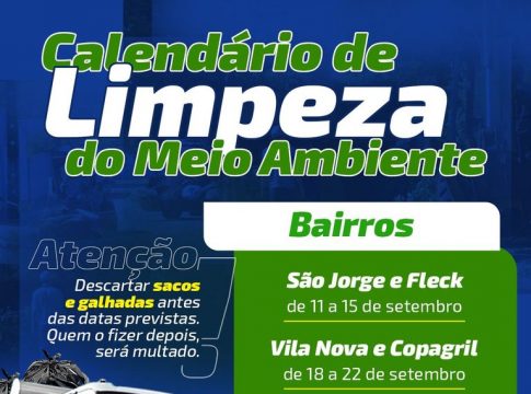 Atenção Tapajós e Universitário, a Limpeza do Meio Ambiente aconteçe nestes locais a partir da próxima quarta-feira (25)
