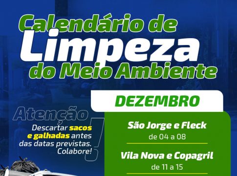 Meio Ambiente de Mundo Novo informa Calendário da Limpeza para dezembro