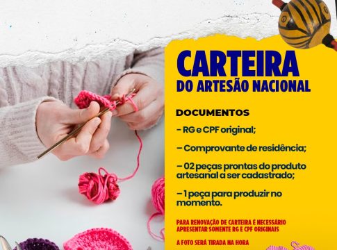 Cadastro para Carteira do Artesão Nacional acontece nesta terça-feira (02) em Mundo Novo