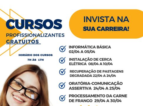 Cursos gratuitos ainda seguem com vagas abertas para este mês de abril em Mundo Novo