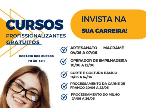 Em parceria com o Senar Centro de Qualificação de Mundo Novo está com vagas abertas para os cursos do próximo mês