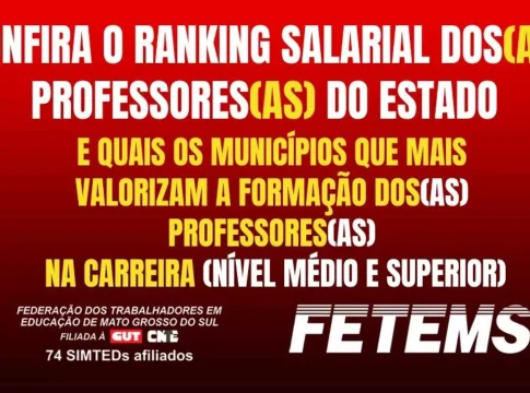 Fetems divulga ranking salarial pago pelos municípios aos professores(as) do estado de Mato Grosso do Sul
