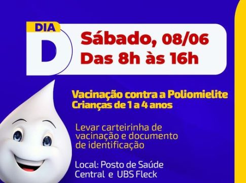 Dia D de Vacinação Contra a Paralisia Infantil acontece neste sábado (08) em Mundo Novo