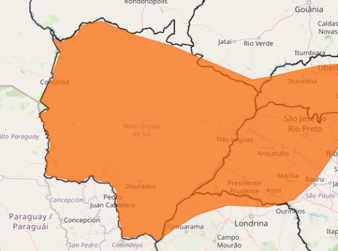 Mato Grosso do Sul está em alerta de chuvas de 100 milímetros e ventos de 100 km/h