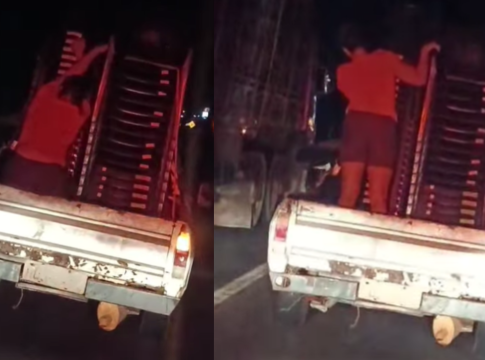 Motorista leva esposa na carroceria de veículo
