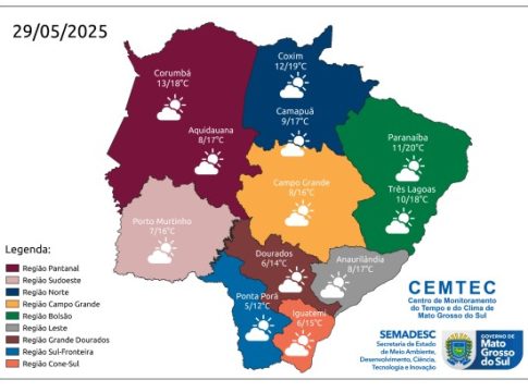 Defesa Civil de Naviraí alerta que há previsão de frio intenso a partir de quarta-feira (28-05)