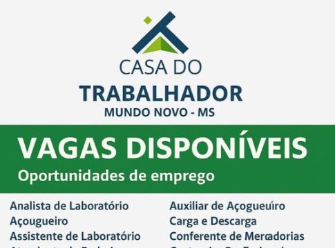 Vagas disponíveis na Casa do Trabalhador de Mundo Novo