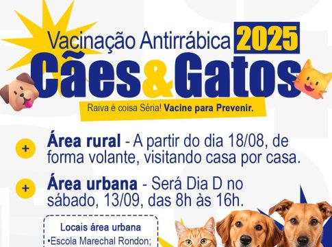 Campanha de Vacinação Antirrábica 2025 contará com Dia D e vacinação na área rural