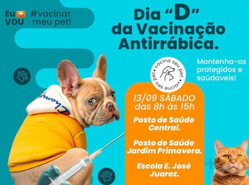 Neste sábado, dia 13, acontece o Dia D da Vacinação Antirrábica em Itaquiraí