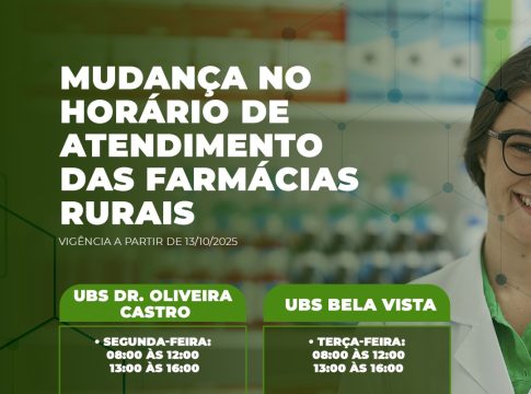 Guaíra – Secretaria de Saúde informa novo horário de atendimento das Farmácias Rurais