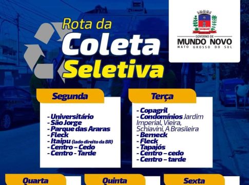 O governo de Mundo Novo informa o cronograma semanal da Coleta Seletiva no município