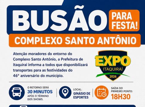 O transporte é gratuito na Expo Itaquiraí