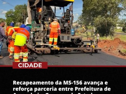 Recapeamento da MS 156 avança e reforça parceria entre prefeitura de Amambai e Governo do Estado