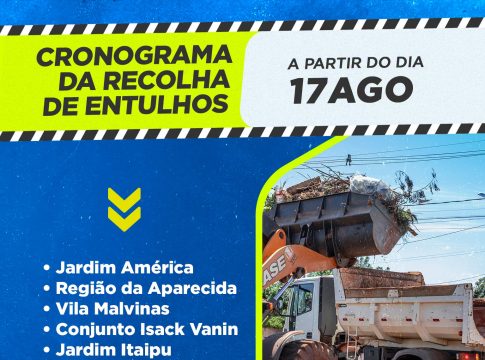 Cronograma de Recolha de Entulho para a semana de 17 a 20 de agosto em Guaíra