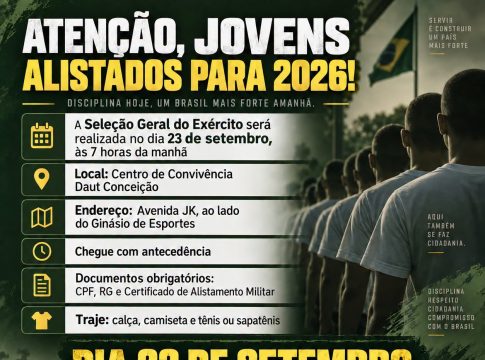 Seleção Geral do Exército para alistados de 2026 será realizada no dia 23 de setembro em Mundo Novo