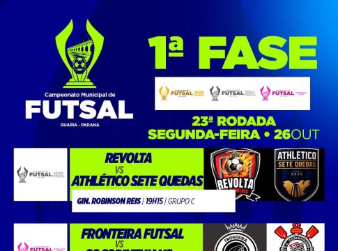 Segunda-feira tem futsal! 23ª rodada do Campeonato Municipal movimenta o Ginásio Robinson Reis