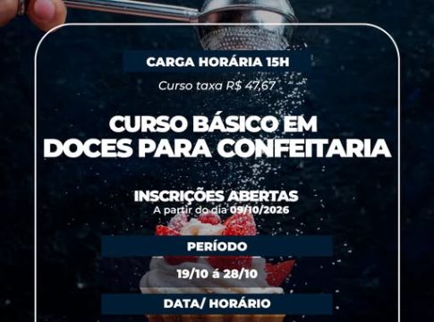 Guaíra abre inscrições para curso de Doces para Confeitaria nesta sexta-feira