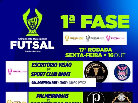Sextou com futsal! 17ª rodada do Municipal promete agitar o Ginásio Robinson Reis