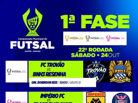 Sábado tem futsal! 22ª rodada do Campeonato Municipal movimenta o Ginásio Robinson Reis